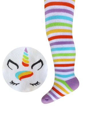 Ciorapi flaușați din bumbac, cu model Unicorn, Bchk Kids 3265-254 Alb