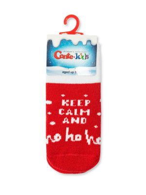 Șosete cu talpă flaușată pentru copii, motive Crăciun, cu model ”HO-HO-HO”, Conte Kids 519 Model Rosu sub 1 an sub un an