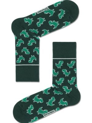 Șosete haioase cu model dinozauri, DiWaRi Happy 143 Verde emerald