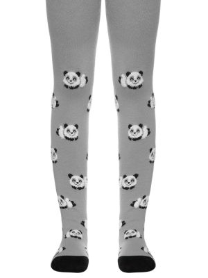 Ciorapi subțiri copii din bumbac cu model pufos panda, Conte Kids Tip-Top 503 Gri