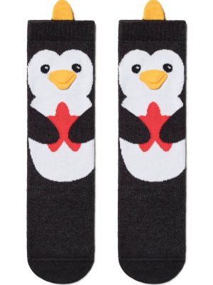 Șosete haioase 3-4, pentru copii, cu model Penguin, Conte Kids Tip-Top 045 Negru